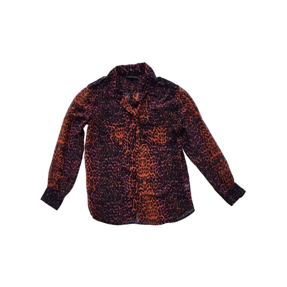 Jeans by Buffalo Womens Orange Pink Leopard Print Button Down Shirt Size Medium